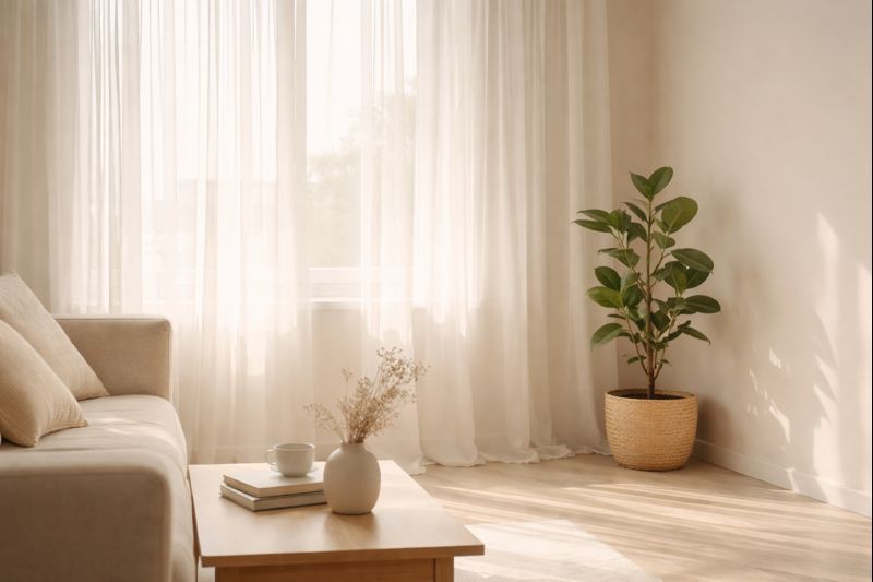 自然光が差し込む落ち着いた室内空間